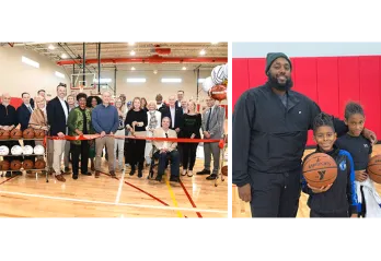 Spurlino Gymnasium ribbon cutting & Dominique Dennard on the right.