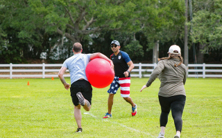 Kickball Team building activity at YMCA Camp Cristina in Riverview
