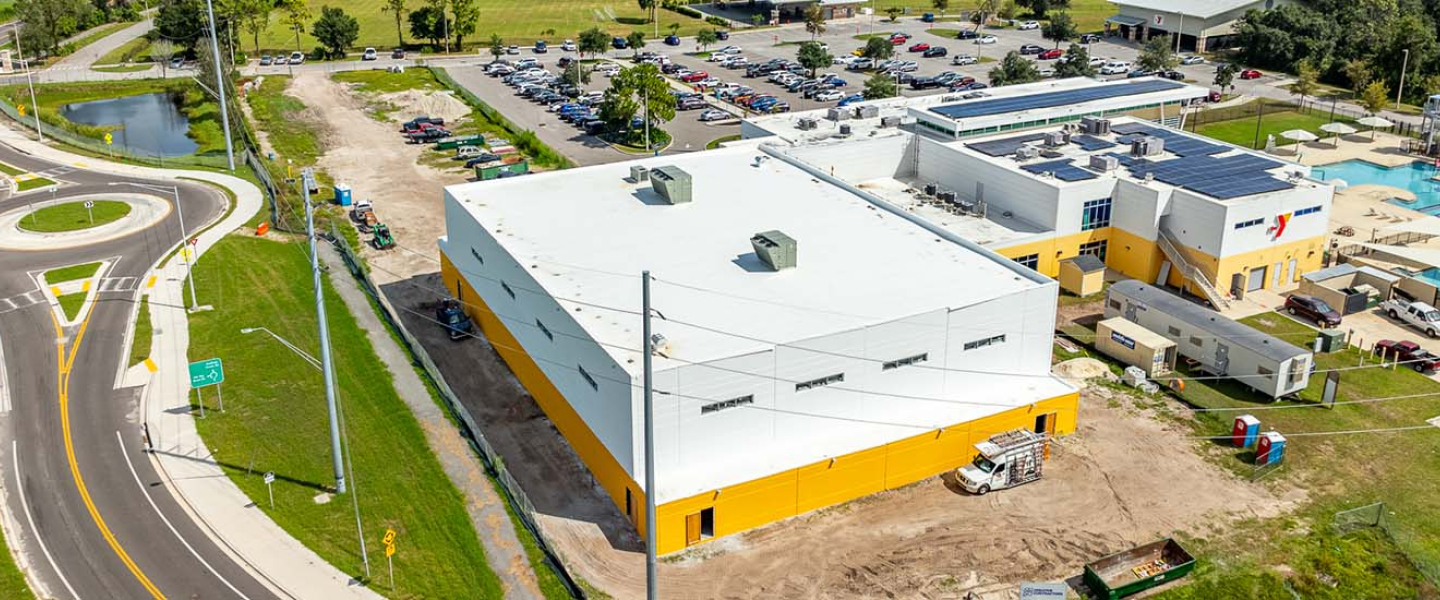 Aerial footage of the Spurlino Gymnasium.